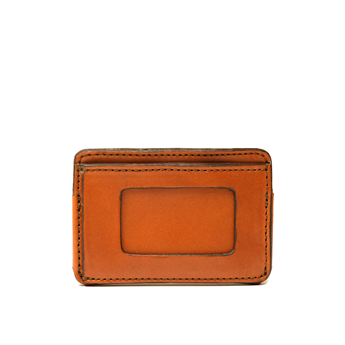 Silverback Front Pocket Leather ID Wallet in English Tan, back view with empty ID window