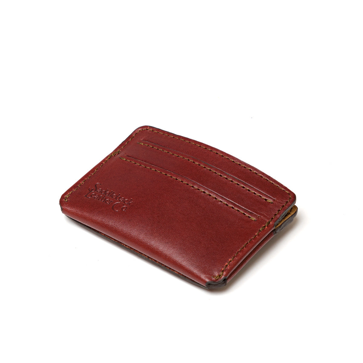 Silverback Front Pocket Leather ID Wallet in Oxblood, angled view of empty card slot side