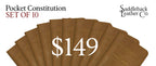 Pocket Declaration/Constitution Set of 10 in Tobacco fanned out, banner reading Pocket Constitution Set of 10, $149