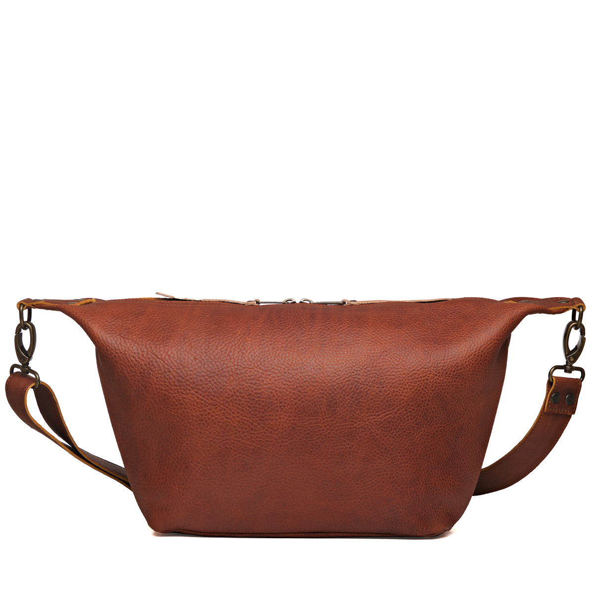 London Sling Large in Chestnut, back view with smooth panel and adjustable strap