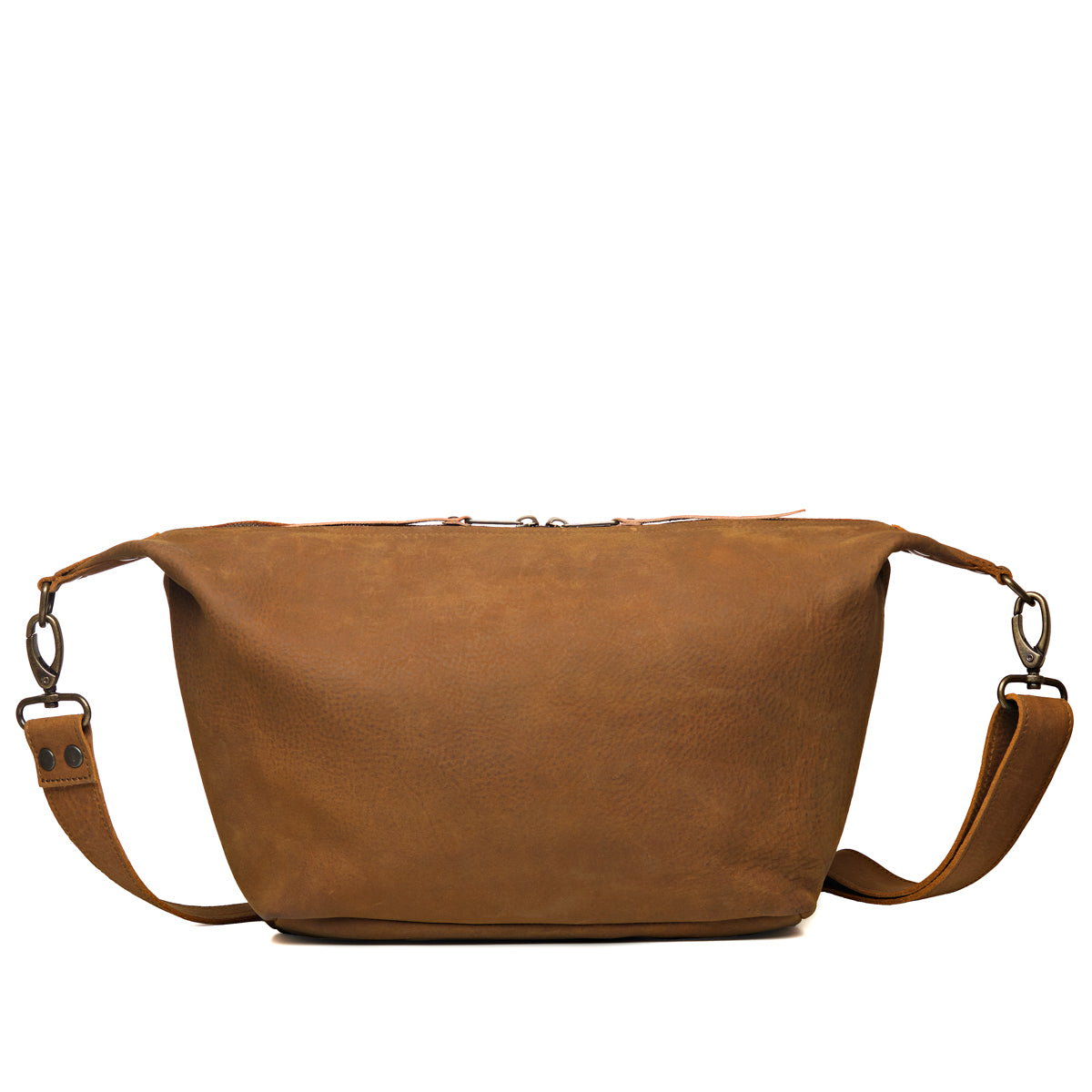 London Sling Large in Tobacco, back view with smooth panel and adjustable strap