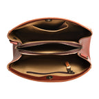 Leather Organizer Crossbody in Chestnut, top-down view of the open interior with zippered divider pocket