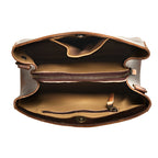 Leather Organizer Crossbody in Dark Coffee Brown, top-down view of the open interior with zippered divider pocket