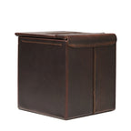 Tissue Box in Dark Coffee Brown leather, angled view of the empty box showing the stitched corner seam and lid