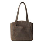 Leather Organizer Satchel in Black, back view with exterior slip pockets