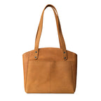 Leather Organizer Satchel in Tobacco, back view with exterior slip pockets