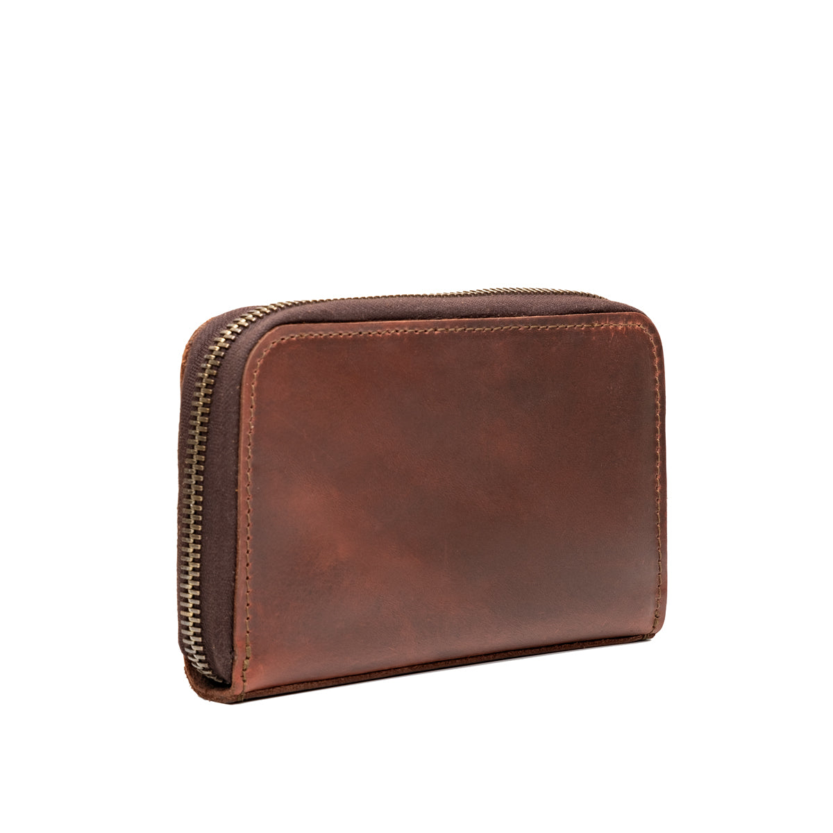 Lanita Thin Wallet in Chestnut, angled back view with wraparound zipper