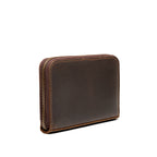 Lanita Thin Wallet in Dark Coffee Brown, angled back view with wraparound zipper
