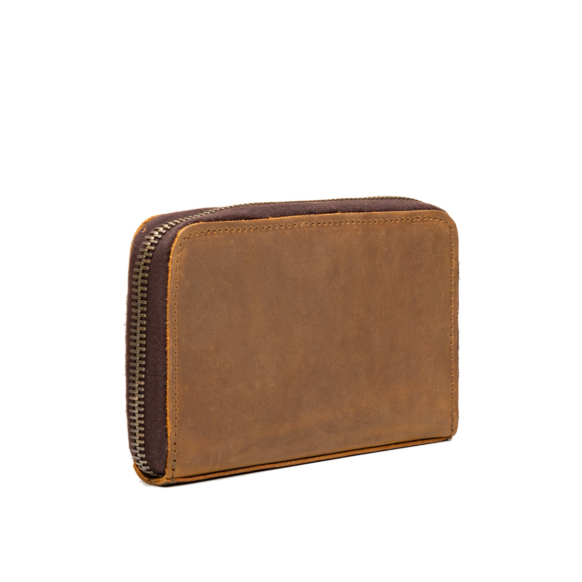 Lanita Thin Wallet in Tobacco, angled back view with wraparound zipper