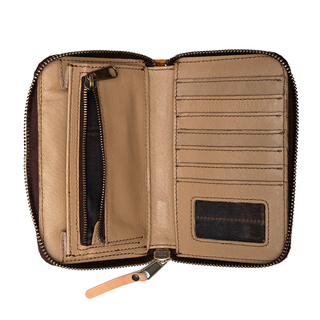 Lanita Thin Wallet, open interior with card slots, zip pocket and ID window