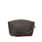 Lanita Leather Clutch in charcoal gray, plain back view with wrist strap