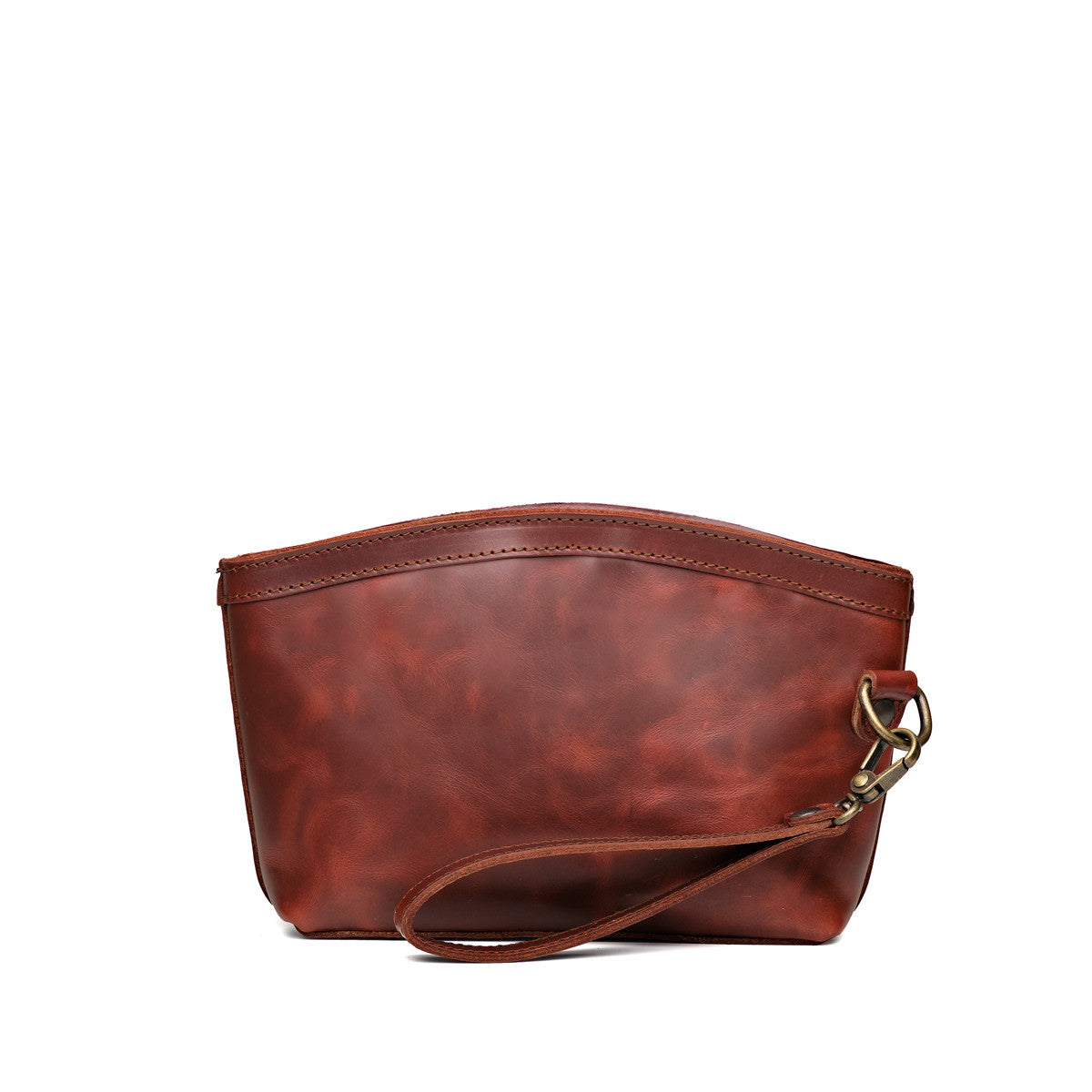 Lanita Leather Clutch in Chestnut, plain back view with wrist strap