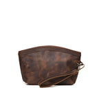 Lanita Leather Clutch in Dark Coffee Brown, plain back view with wrist strap