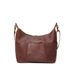 Women's Hobo Organizer Bag in Chestnut, back view with exterior pockets and strap clips