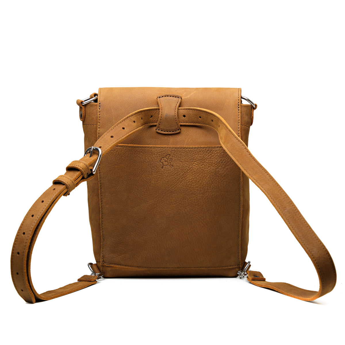 10" Convertible Crossbody in Tobacco, back view with slip pocket and backpack straps