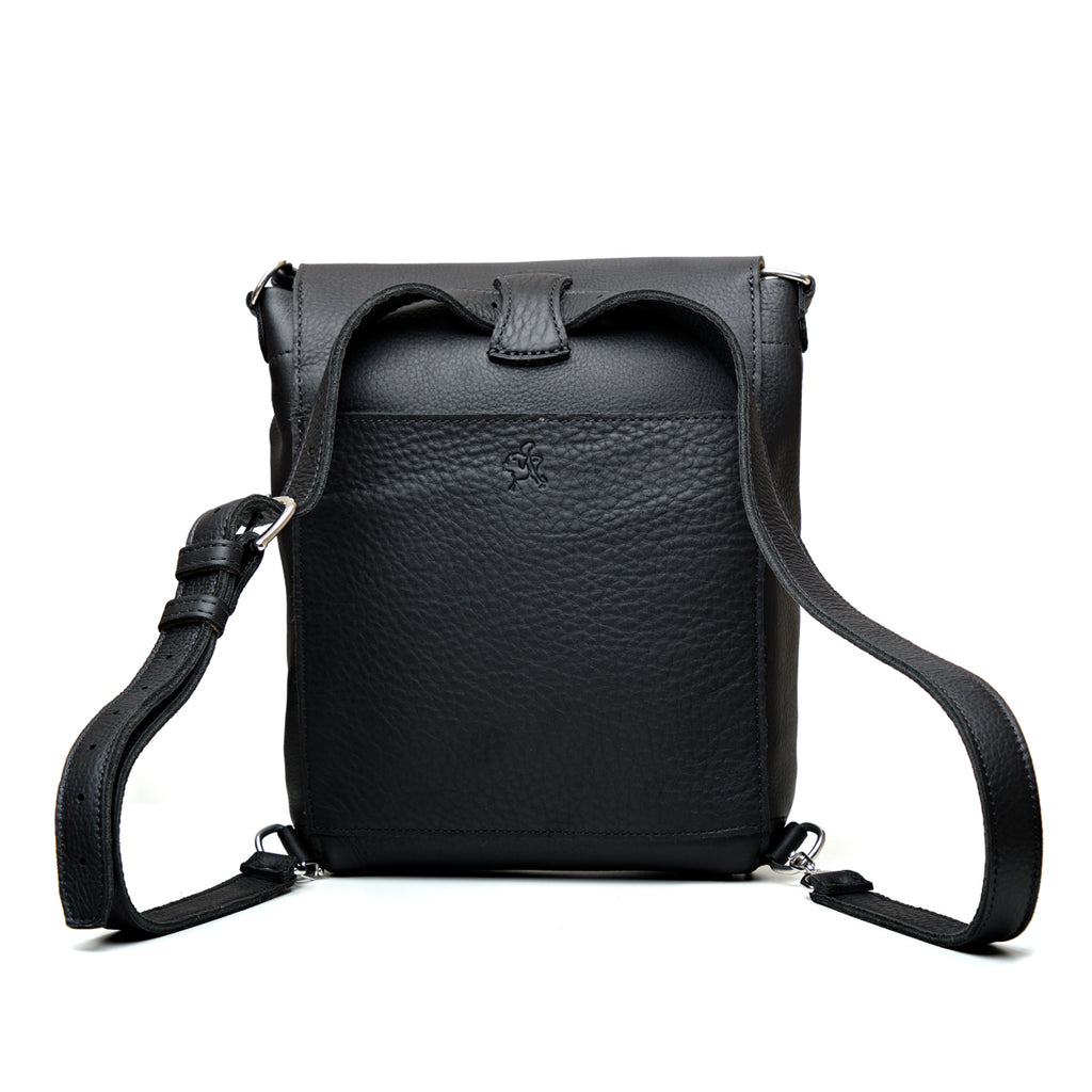 10" Convertible Crossbody in Black, back view with slip pocket and backpack straps