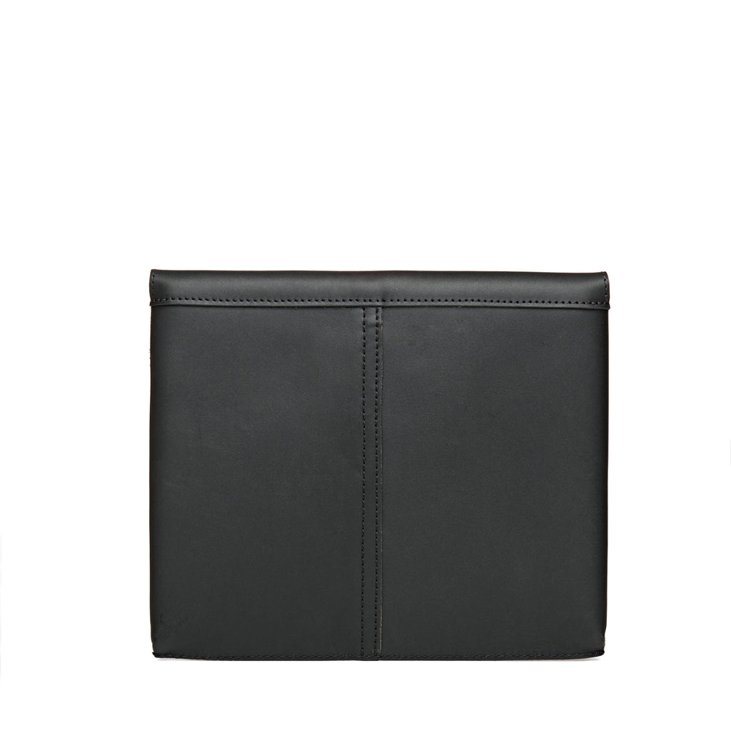 14" Document Holder in Black, back view showing center vertical stitched seam