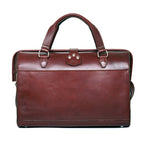 Blackstone Barrister Briefcase in Oxblood, back view with full-width slip pocket and top handles
