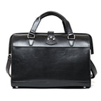 Blackstone Barrister Briefcase in Raven Black, back view with full-width slip pocket and top handles