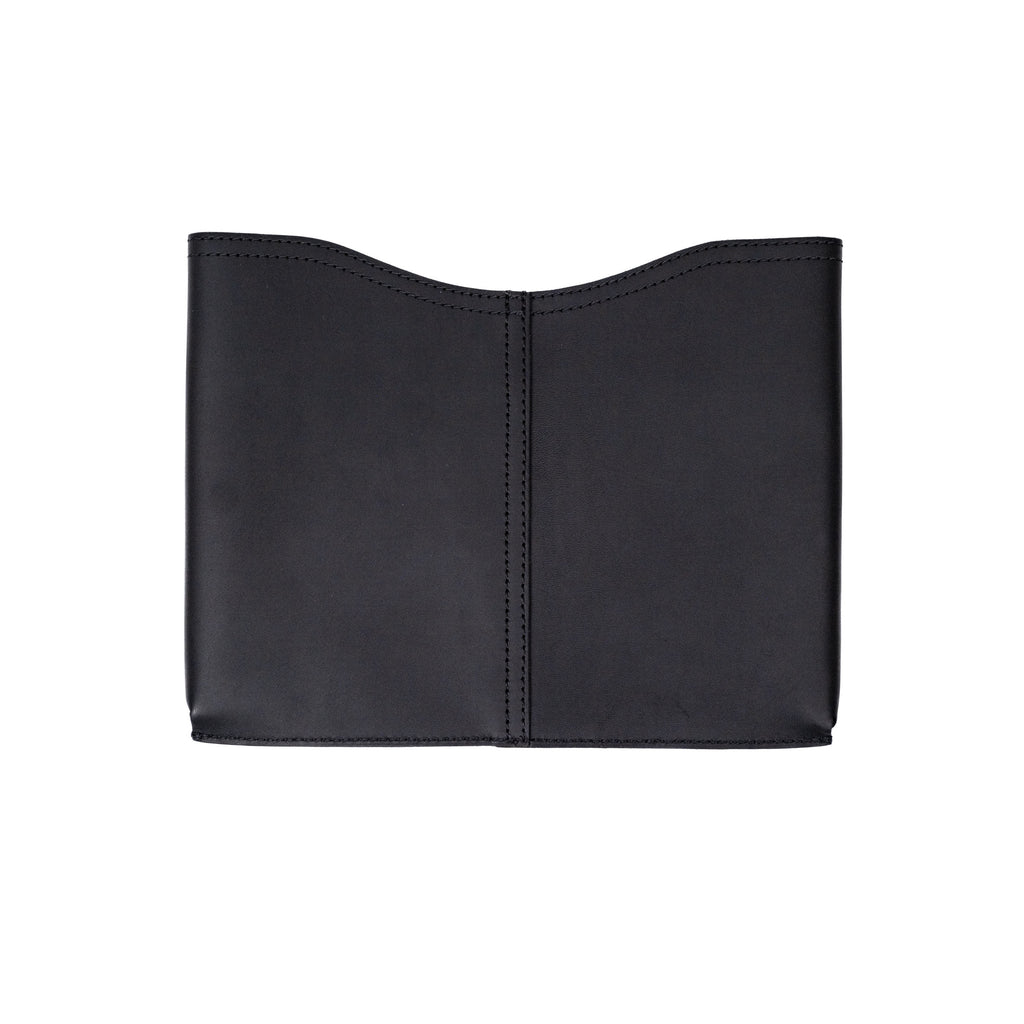 14" Horizontal Laptop Sleeve in Black, back view with center seam and curved top opening