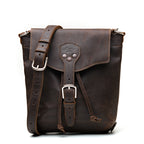 10" Convertible Crossbody in Dark Coffee Brown, front view with buckled flap, drawstring ties and strap