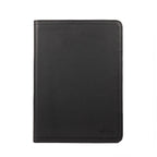 Old Design Medium Leather Portfolio in Black, closed front view with stitched edges and logo