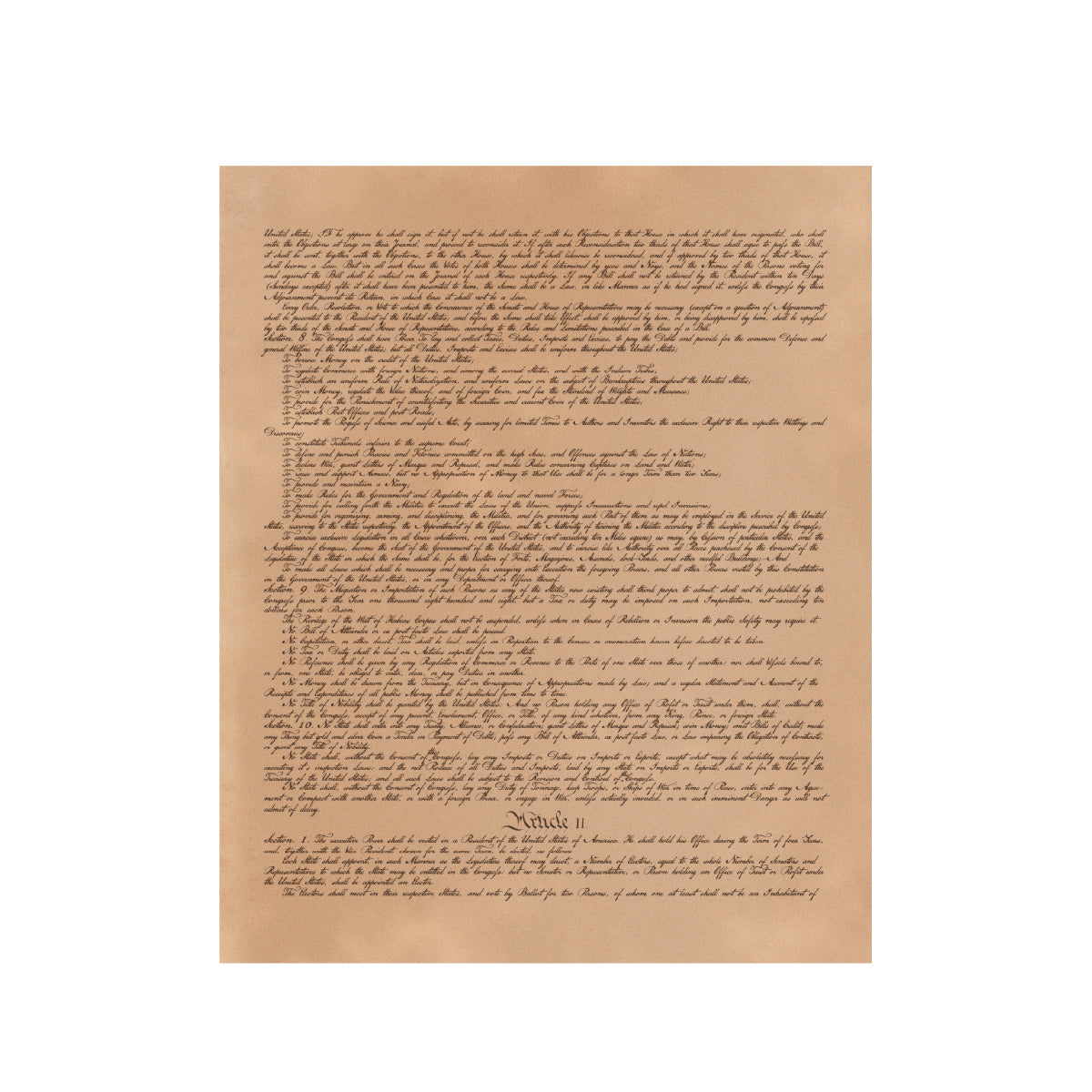 Leather Constitution of the United States - Natural, page two continuing Article I and starting Article II on tan leather