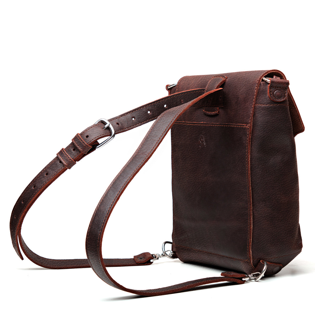 10" Convertible Crossbody in Chestnut, angled back view with straps set up as a backpack