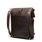 10" Convertible Crossbody in Dark Coffee Brown, angled back view with slip pocket and shoulder strap