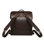 Big Mouth Leather Backpack in Dark Coffee Brown, back view with shoulder straps and top handle