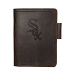 Leather Journal Cover - Chicago White Sox in Dark Coffee Brown, front cover with embossed White Sox logo and pen loop