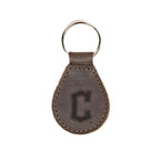 Cleveland Guardians Leather Keychain in Dark Coffee Brown with C logo and silver key ring, front view