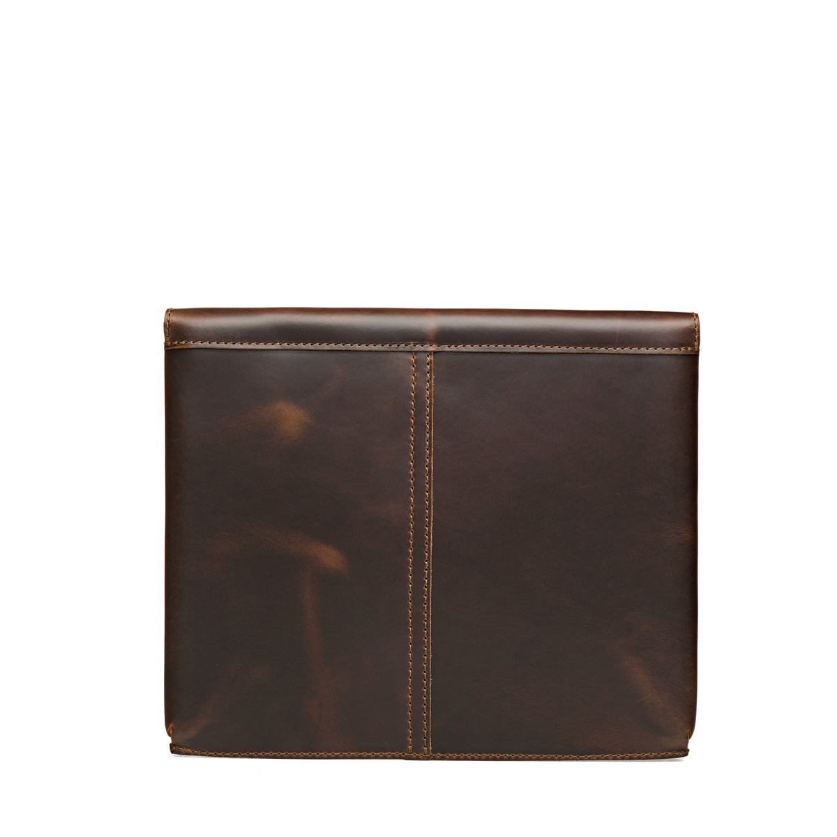 14" Document Holder in Dark Coffee Brown, back view showing center vertical stitched seam