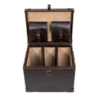 Leather Small Trunk in Dark Coffee Brown, open front view with organizer dividers and two buckled lid pockets