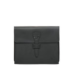 14" Document Holder in Black, front view with flap and riveted tab closure
