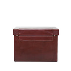 Churchill Case in Oxblood, back view showing the lid hinge strap