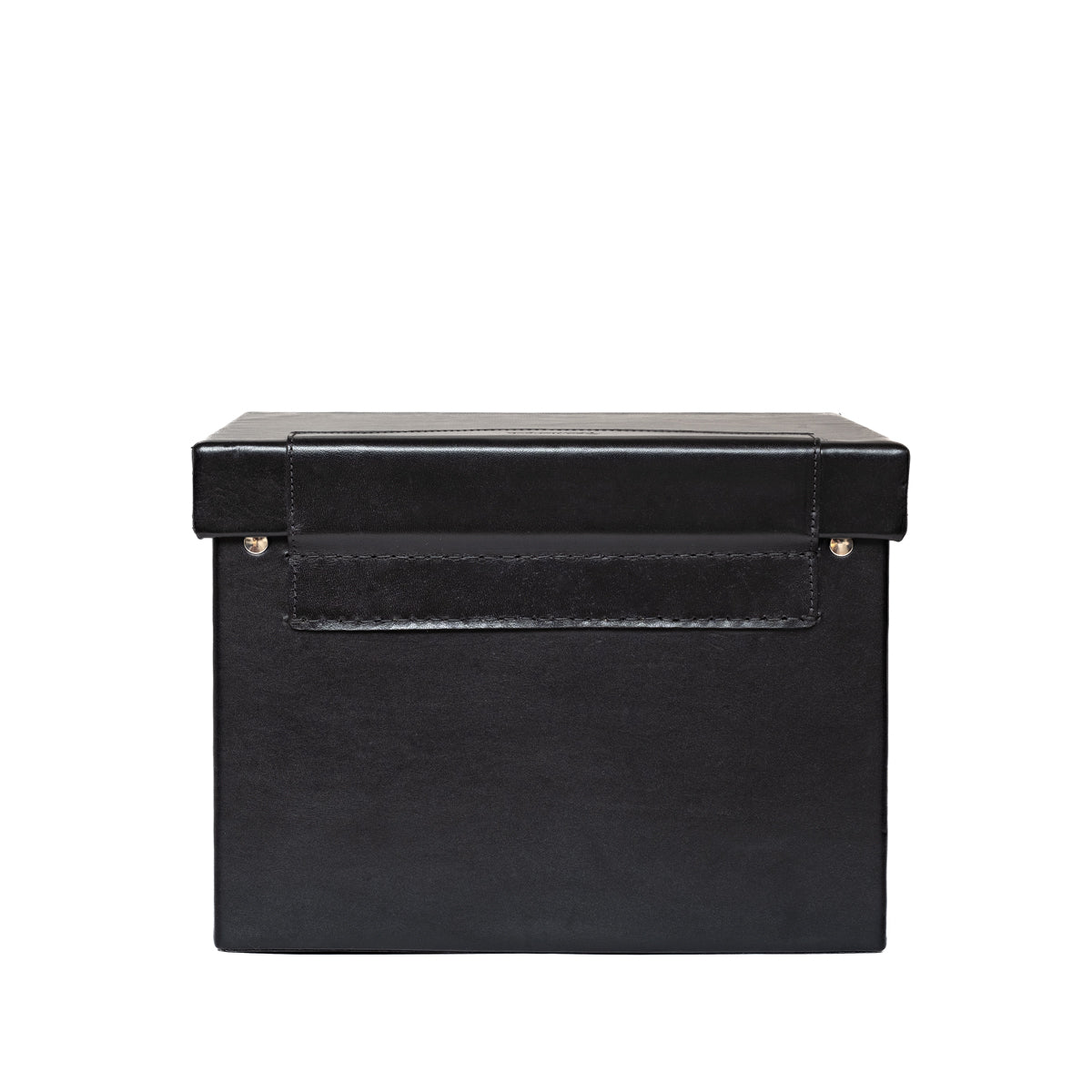 Churchill Case in Raven Black, back view showing the lid hinge strap