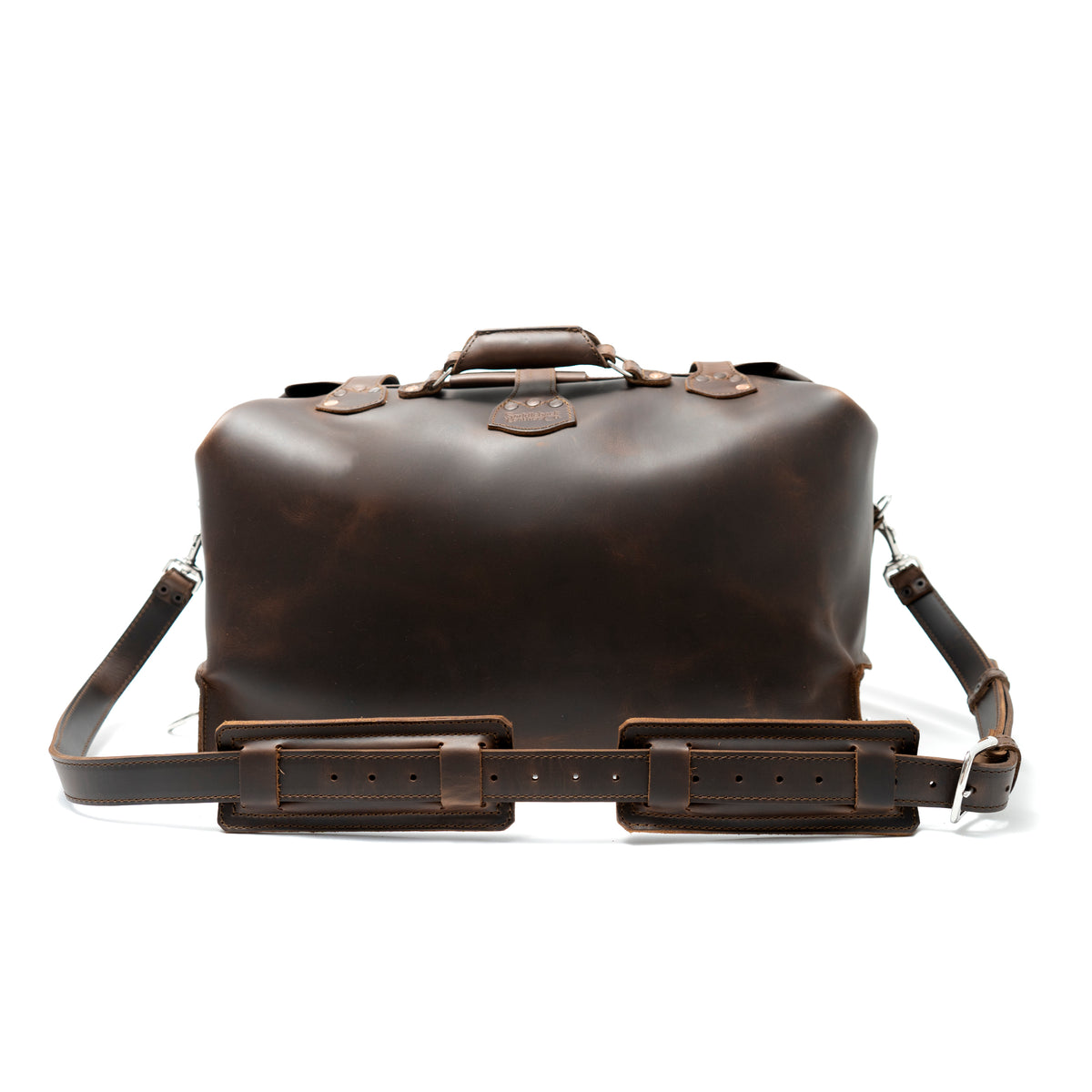 20" Waterbag in Dark Coffee Brown, back view with padded adjustable shoulder strap