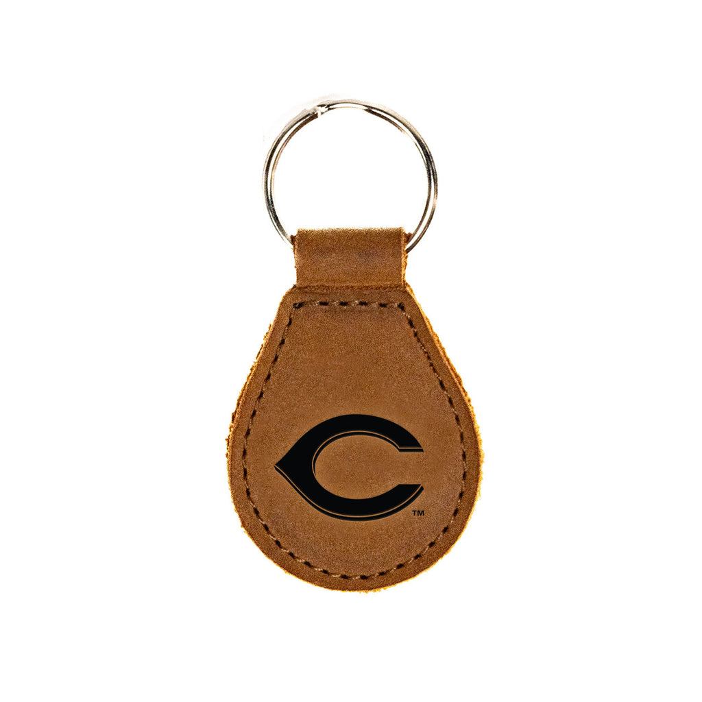 Cincinnati Reds Leather Keychain in Tobacco with wishbone C logo and silver key ring, front view