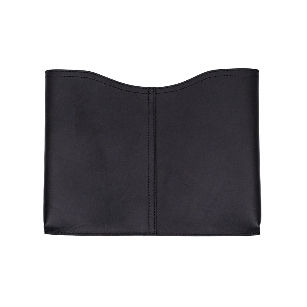 16" Horizontal Laptop Sleeve in Black, back view with center seam and curved top opening