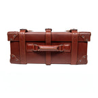 Grandfather Carry On in Chestnut, top view showing the leather carry handle and strap keepers