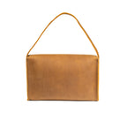 Large Leather Organizer Bag in Tobacco, back view with leather tie looped up as a carry handle