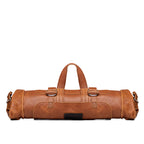Large Travel Backpack in Bacon, rolled up with the top handle raised