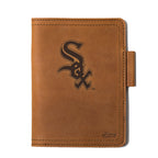 Leather Journal Cover - Chicago White Sox in Tobacco, front cover with embossed White Sox logo and pen loop