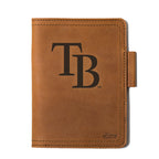 Leather Journal Cover - Tampa Bay Rays in Tobacco, front cover with embossed Rays TB logo and pen loop