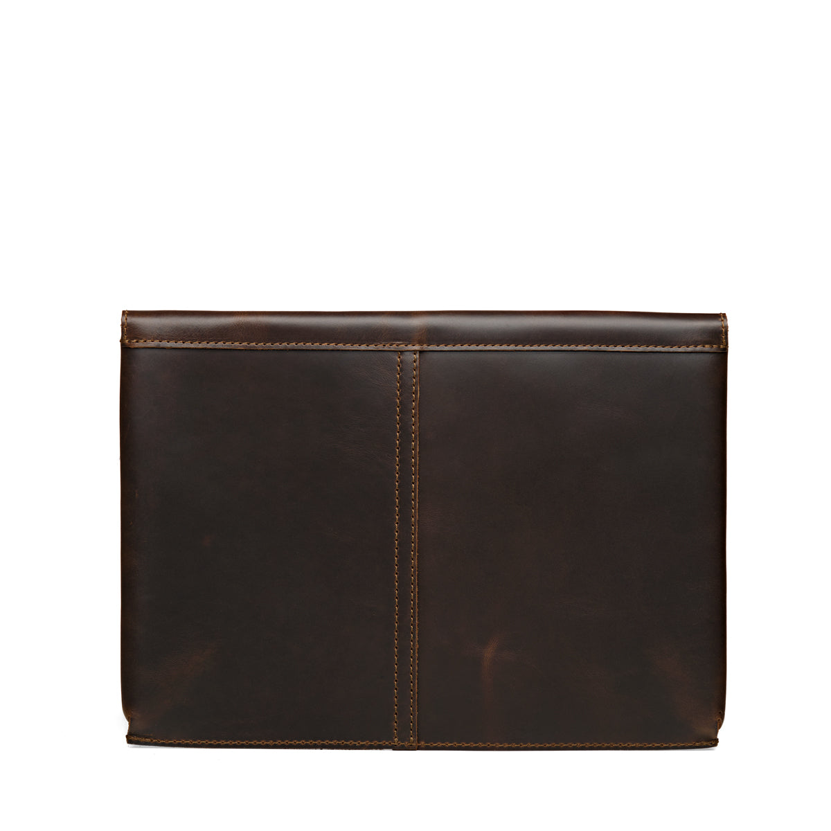 16" Document Holder in Dark Coffee Brown, back view with a center stitched seam