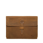 16" Document Holder in Tobacco, flat front view showing the riveted strap closure