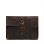 16" Document Holder in Dark Coffee Brown, flat front view showing the riveted strap closure