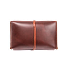 Large Leather Organizer Bag in Chestnut, back view with leather tie wrapped around