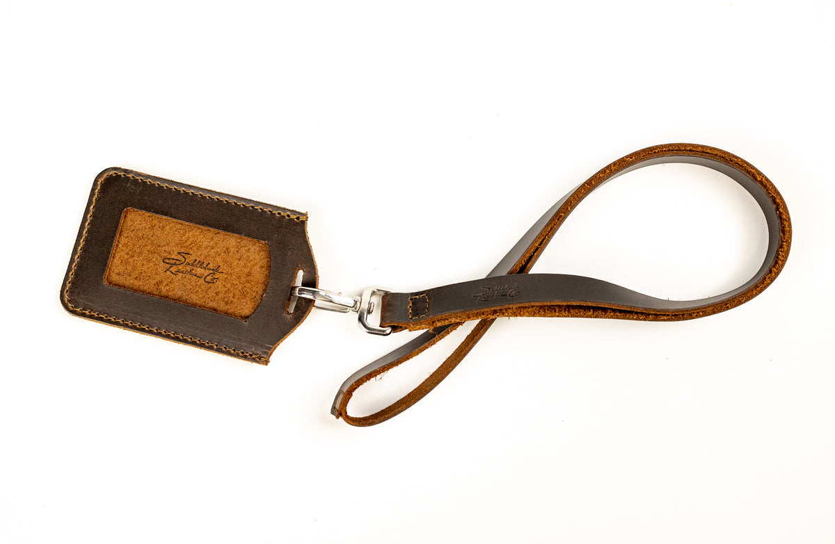 Lanyard & ID Holder in Dark Coffee Brown, back of ID holder with suede panel and swivel clip lanyard